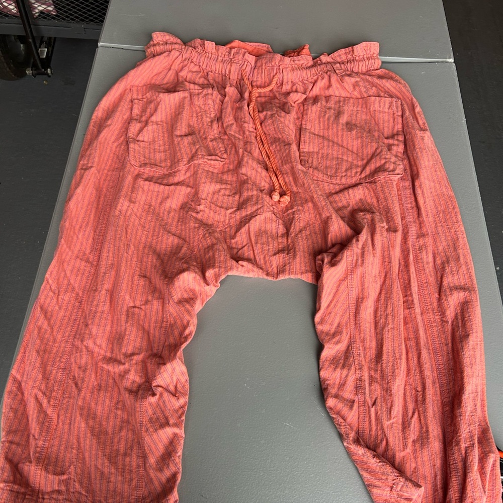 Free People Coral Pink Wide Leg Drawstring Pants - Picture 5 of 9